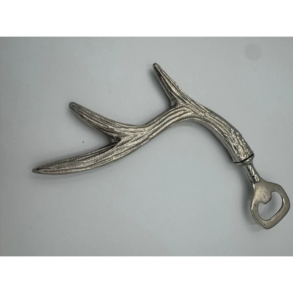 Silver Antler Handle‎ Bottle Opener Rustic Lodge Deer Horn Metal Bar Tool
